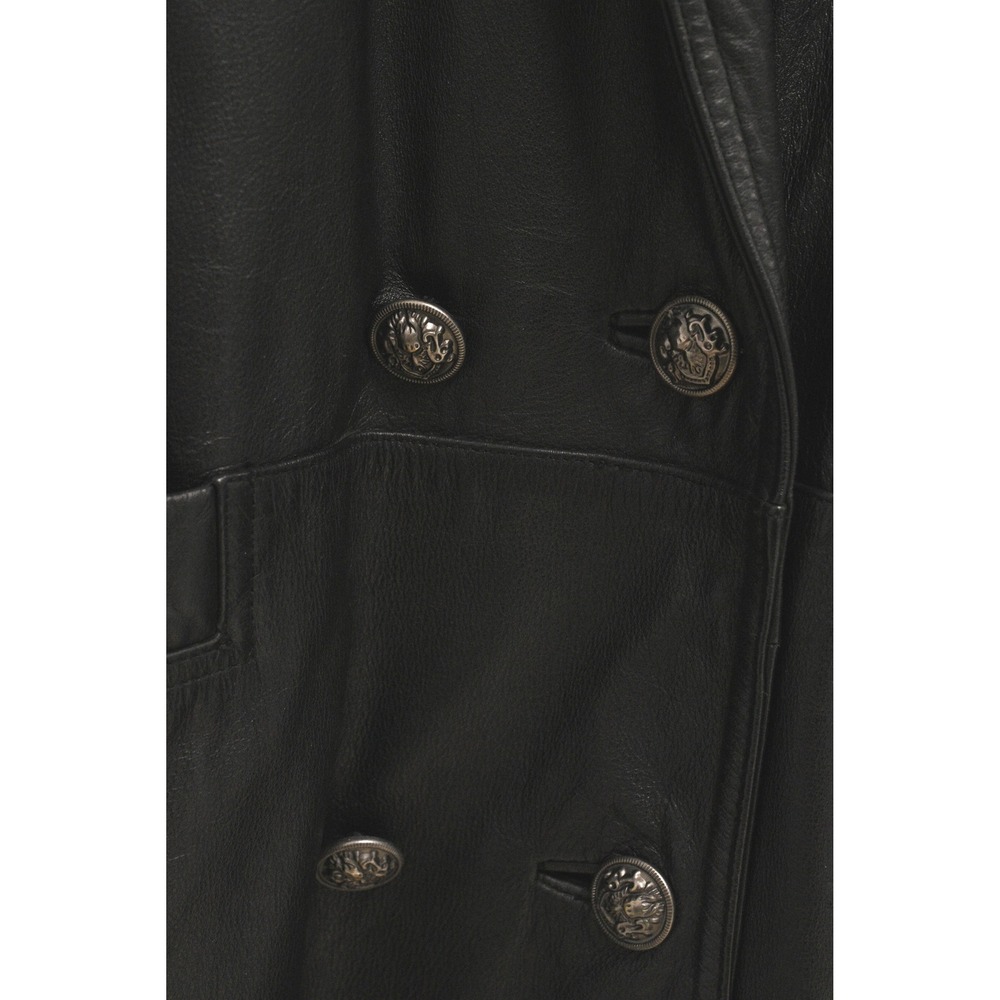 Vintage Double Breasted Long Leather Coat Womens M 80s Oversized Fit Clubwear - Picture 2 of 8